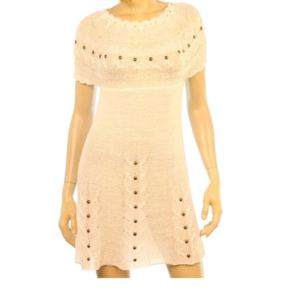 NWT Women's Crochet Cable Knit Studded Cover Up Dress